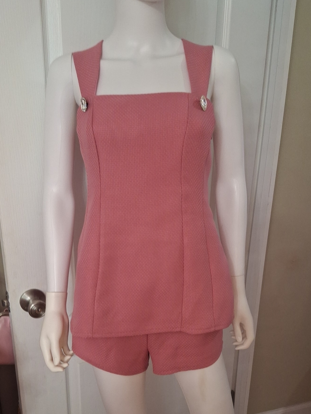 Shein Dusty Pink Textured Shorts Outfit with Jeweled Accents Size S NWOT